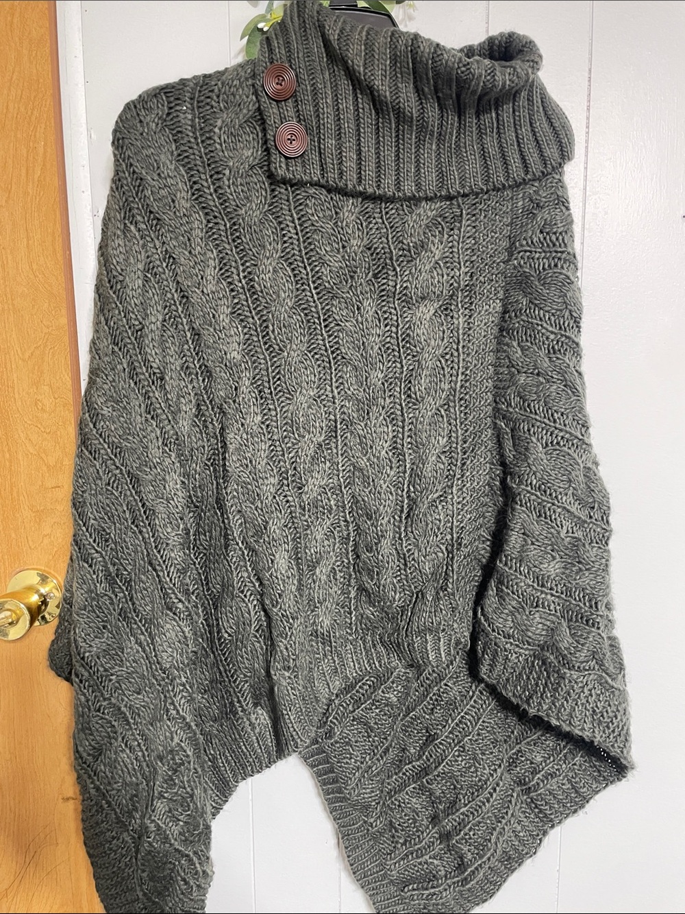 Comfort Cable Knit Poncho Sweater - Charcoal